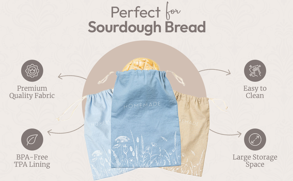 Reusable Bread Bags For Homemade Sourdough Bread - 3 Pack XL bags - 16.5 x 12 in.