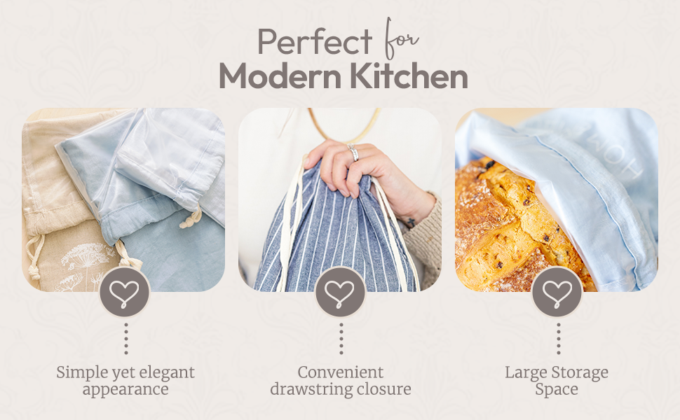 Reusable Bread Bags For Homemade Sourdough Bread - 3 Pack XL bags - 16.5 x 12 in.