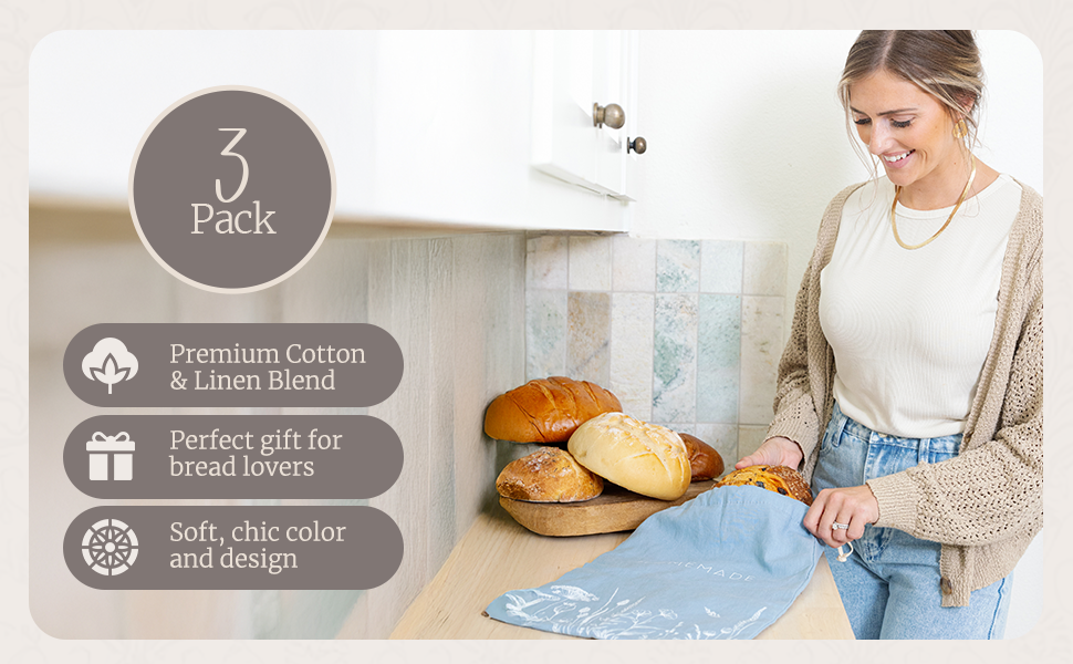 Reusable Bread Bags For Homemade Sourdough Bread - 3 Pack XL bags - 16.5 x 12 in.