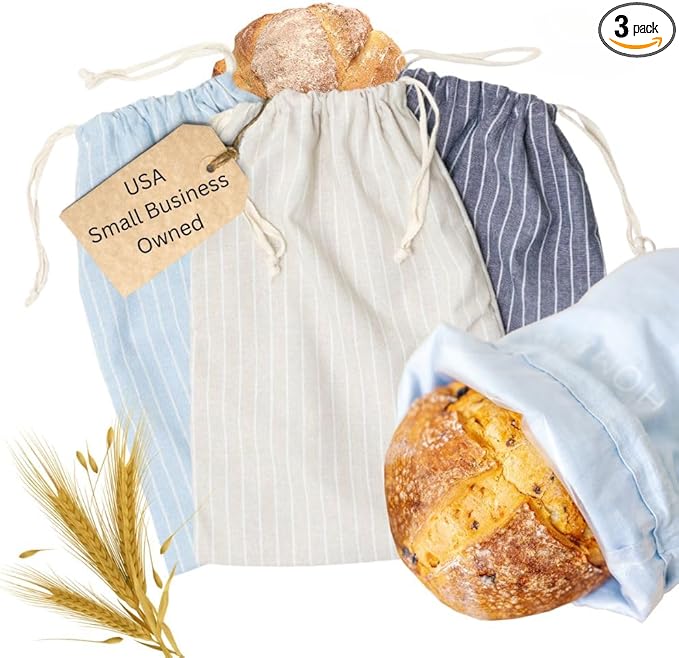 Reusable Bread Bags For Homemade Sourdough Bread - 3 Pack XL bags - 16.5 x 12 in.