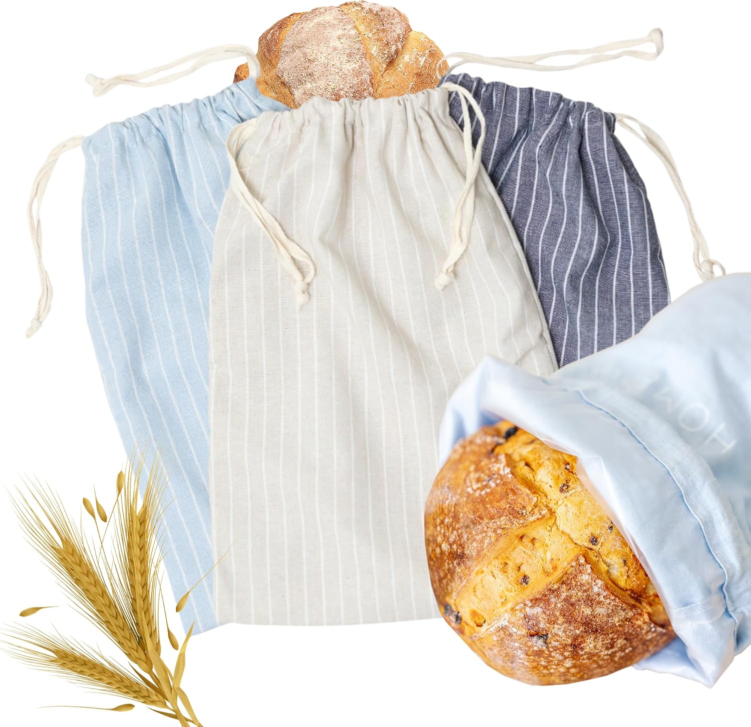 Reusable Bread Bags For Homemade Sourdough Bread - 3 Pack XL bags - 16.5 x 12 in.