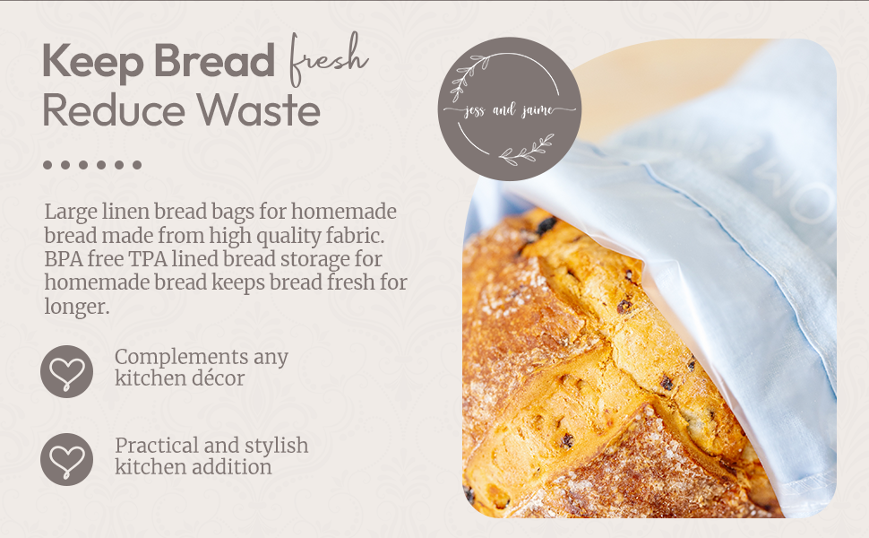 Reusable Bread Bags For Homemade Sourdough Bread - 3 Pack XL bags - 16.5 x 12 in.