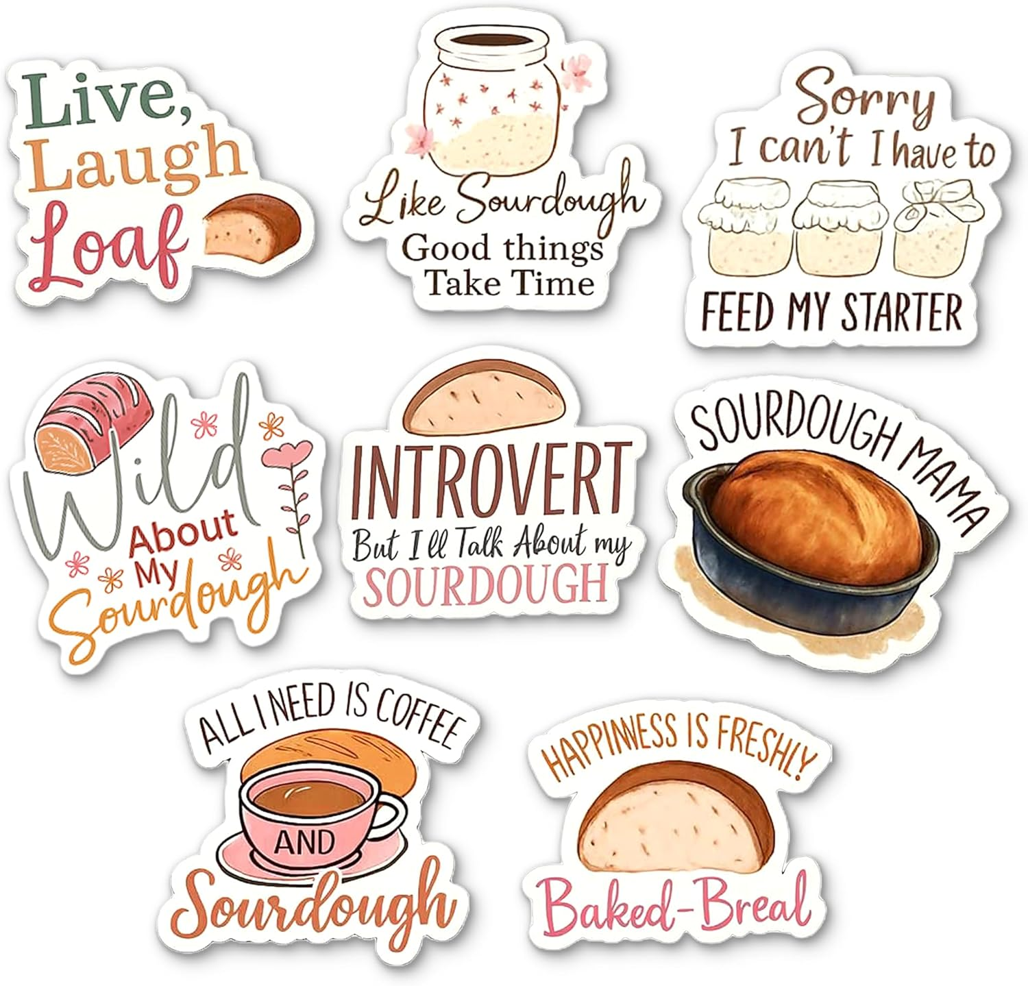 Sourdough Meme Stickers for Bakers – 8-Pack Waterproof Viny